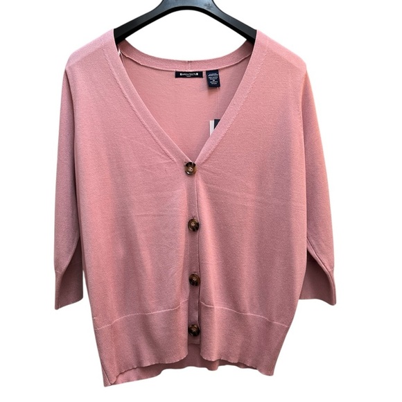 Pink Dusty Rose Sweater V-Neck Button Up with 3/4 Length Sleeves Women Size 1X - Picture 1 of 4